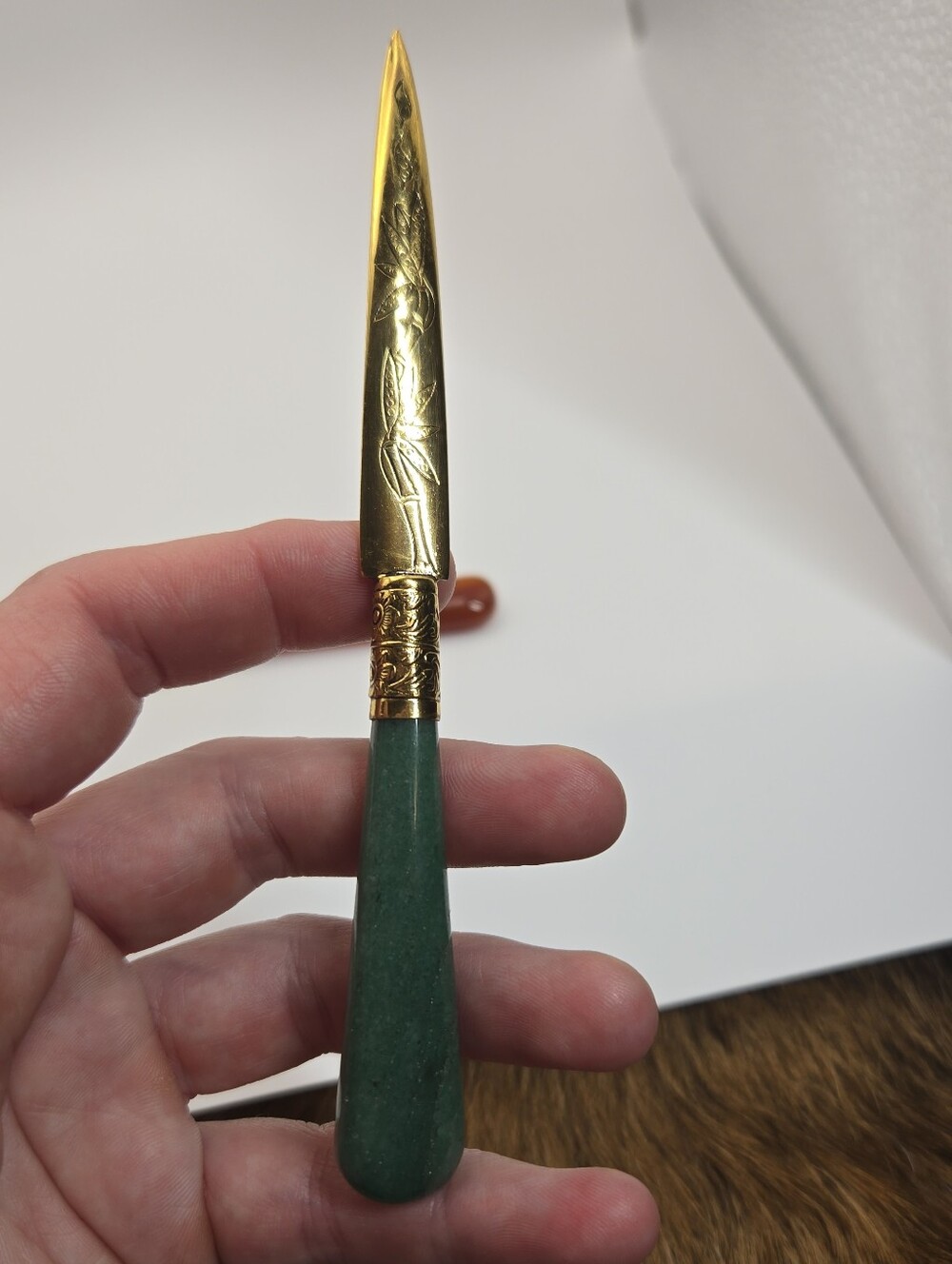 Vintage Brass Letter Openers Possibly Gumps Of San Francisco Aventurine & Agate - Picture 12 of 12